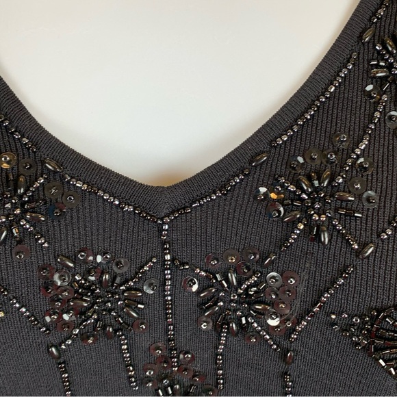 Vintage Pierri New York Beaded Knit Top‎ Womens Medium Black Eveningwear Stretch - Picture 8 of 12